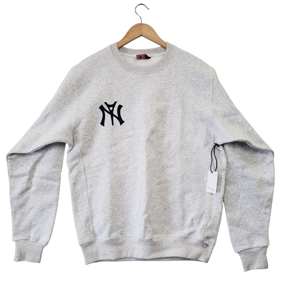 Praying NY Eiffel Tower Logo Sweatshirt Heather Grey Mens Large Streetwear NEW